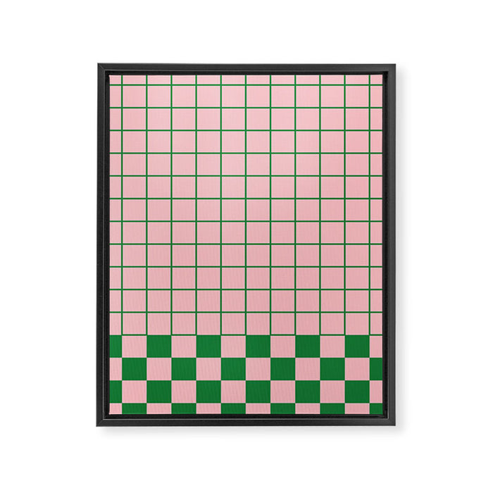 Grid Check Pink and Green Checkered Pattern Framed Canvas Print Gallery Image 1