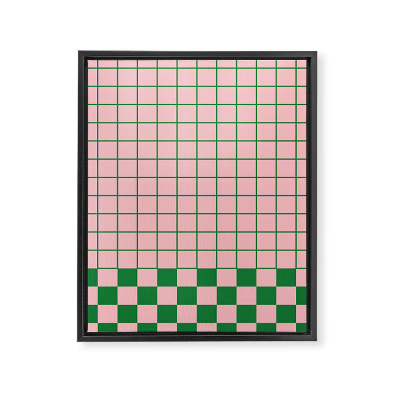 Grid Check Pink and Green Checkered Pattern Framed Canvas Print Gallery Image 8