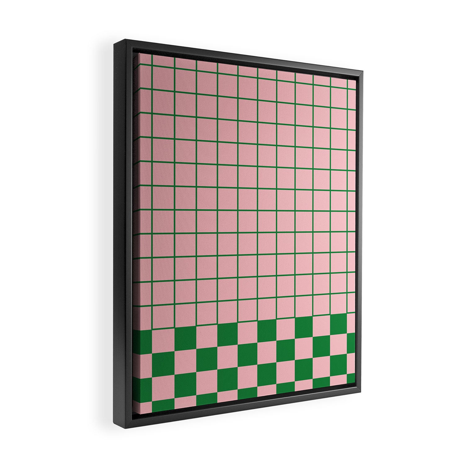 Grid Check Pink and Green Checkered Pattern Framed Canvas Print Gallery Image 2