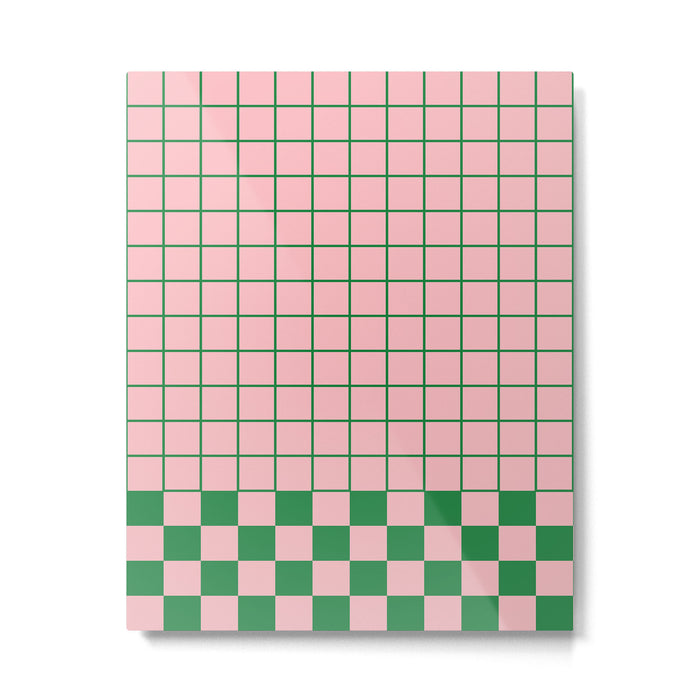 Grid Check Pink and Green Checkered Pattern Metal Print Gallery Image 1