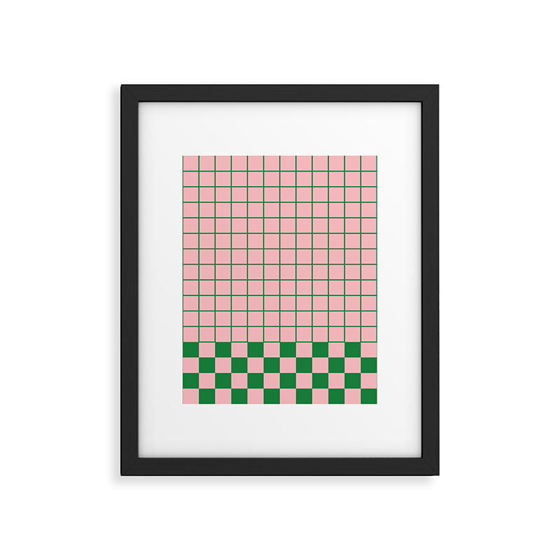 Grid Check Pink and Green Checkered Pattern Framed Art Print Gallery Image 6