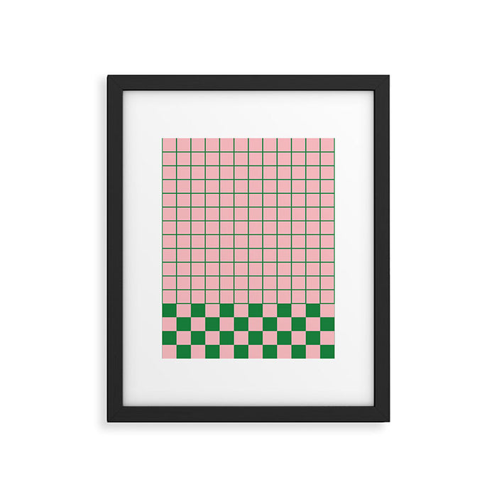 Grid Check Pink and Green Checkered Pattern Framed Art Print Gallery Image 1