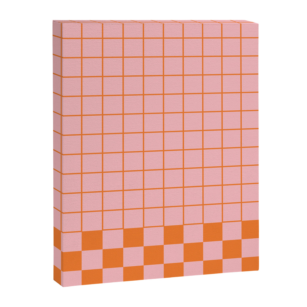 Grid Check Pink and Orange Checkered Pattern Canvas Print Gallery Image 8