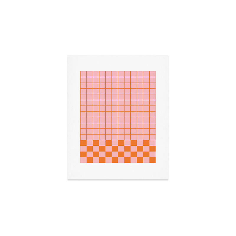 Grid Check Pink and Orange Checkered Pattern Art Print Gallery Image 1