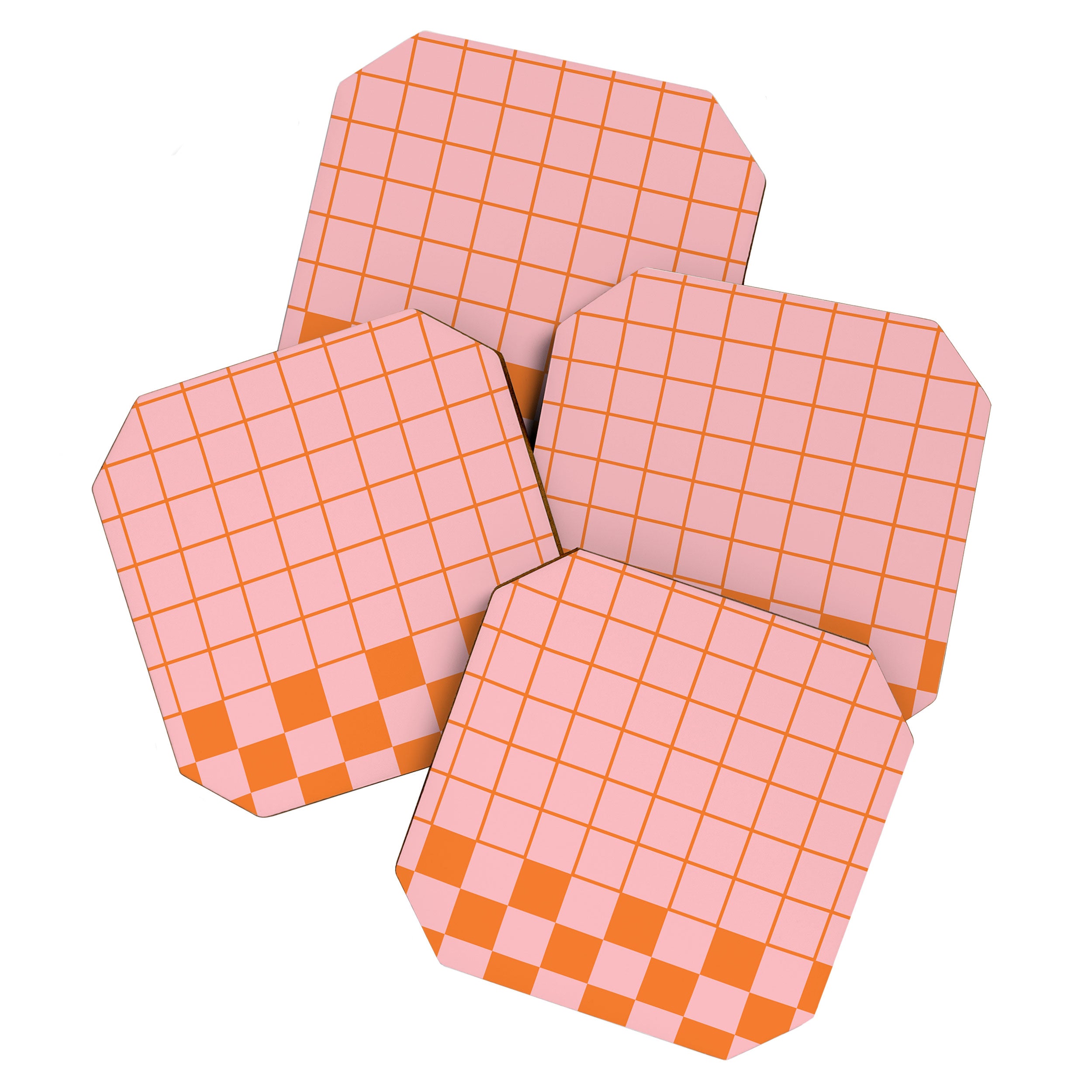 Grid Check Pink and Orange Checkered Pattern Coaster Gallery Image 1