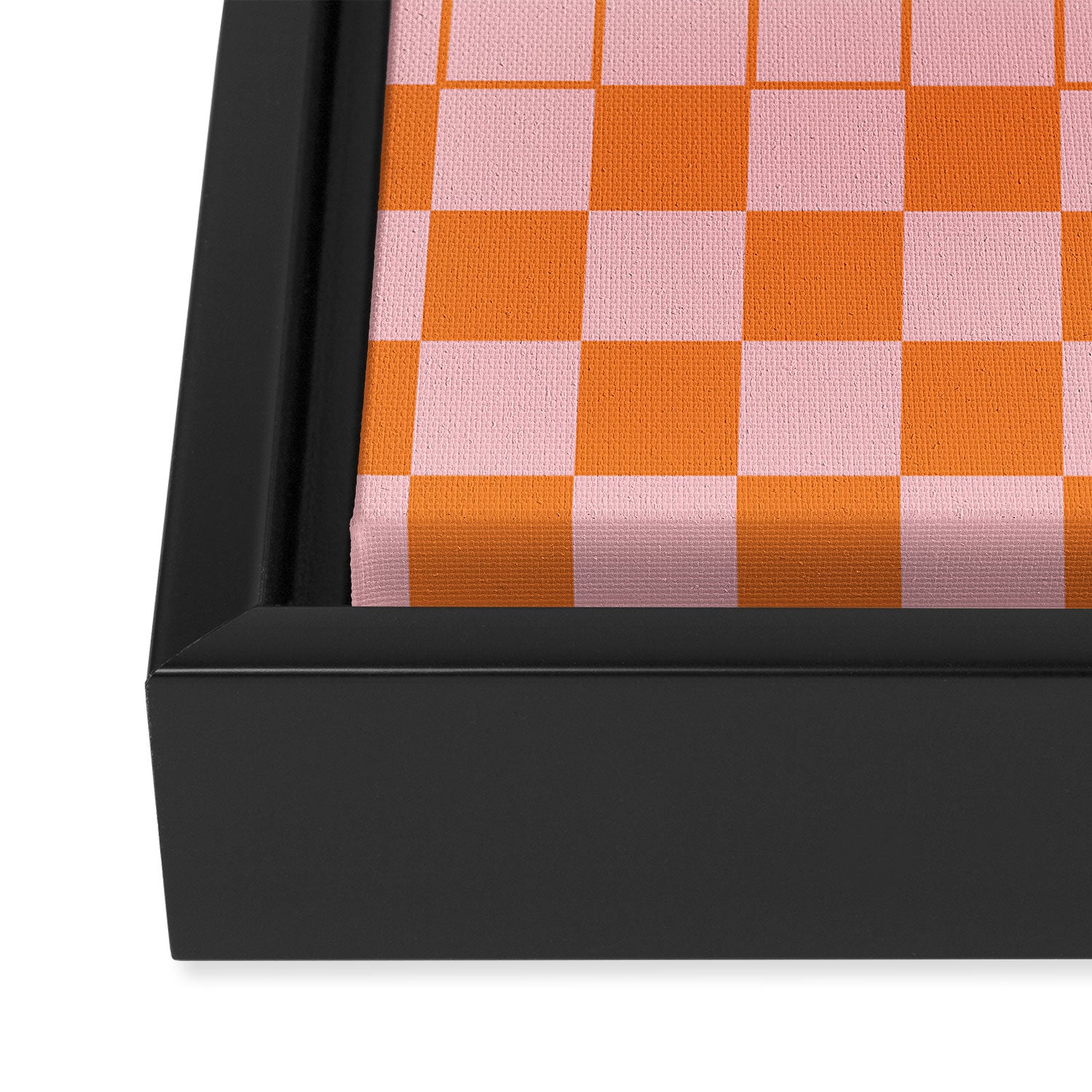 Grid Check Pink and Orange Checkered Pattern Framed Canvas Print Gallery Image 3