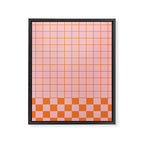Grid Check Pink and Orange Checkered Pattern Framed Canvas Print Gallery Image 8