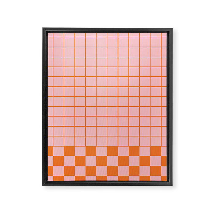 Grid Check Pink and Orange Checkered Pattern Framed Canvas Print Gallery Image 1