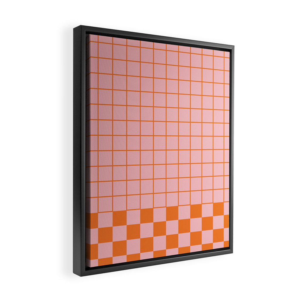 Grid Check Pink and Orange Checkered Pattern Framed Canvas Print Gallery Image 2