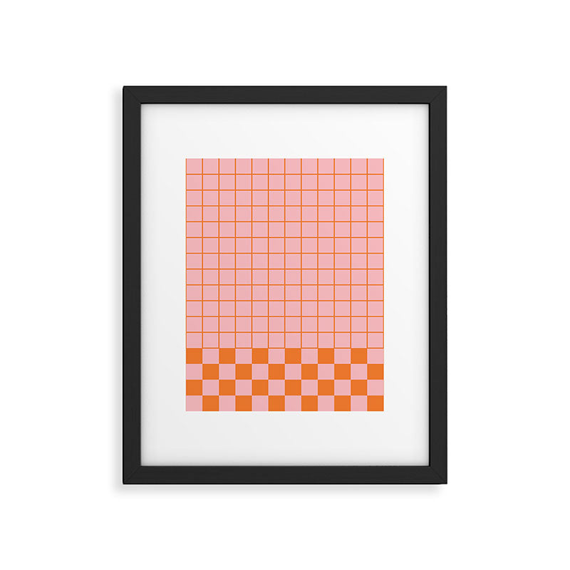Grid Check Pink and Orange Checkered Pattern Framed Art Print Gallery Image 6