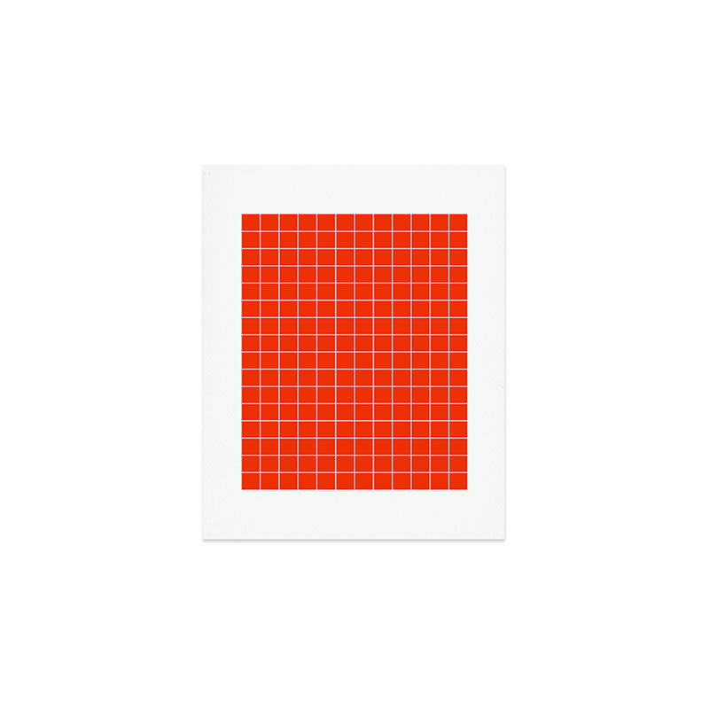 Grid Lines Bold Geometric Pattern in Red Orange and Pink Art Print Gallery Image 1