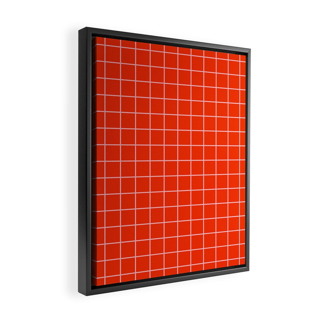 Grid Lines Bold Geometric Pattern in Red Orange and Pink Framed Canvas Print Gallery Image 2