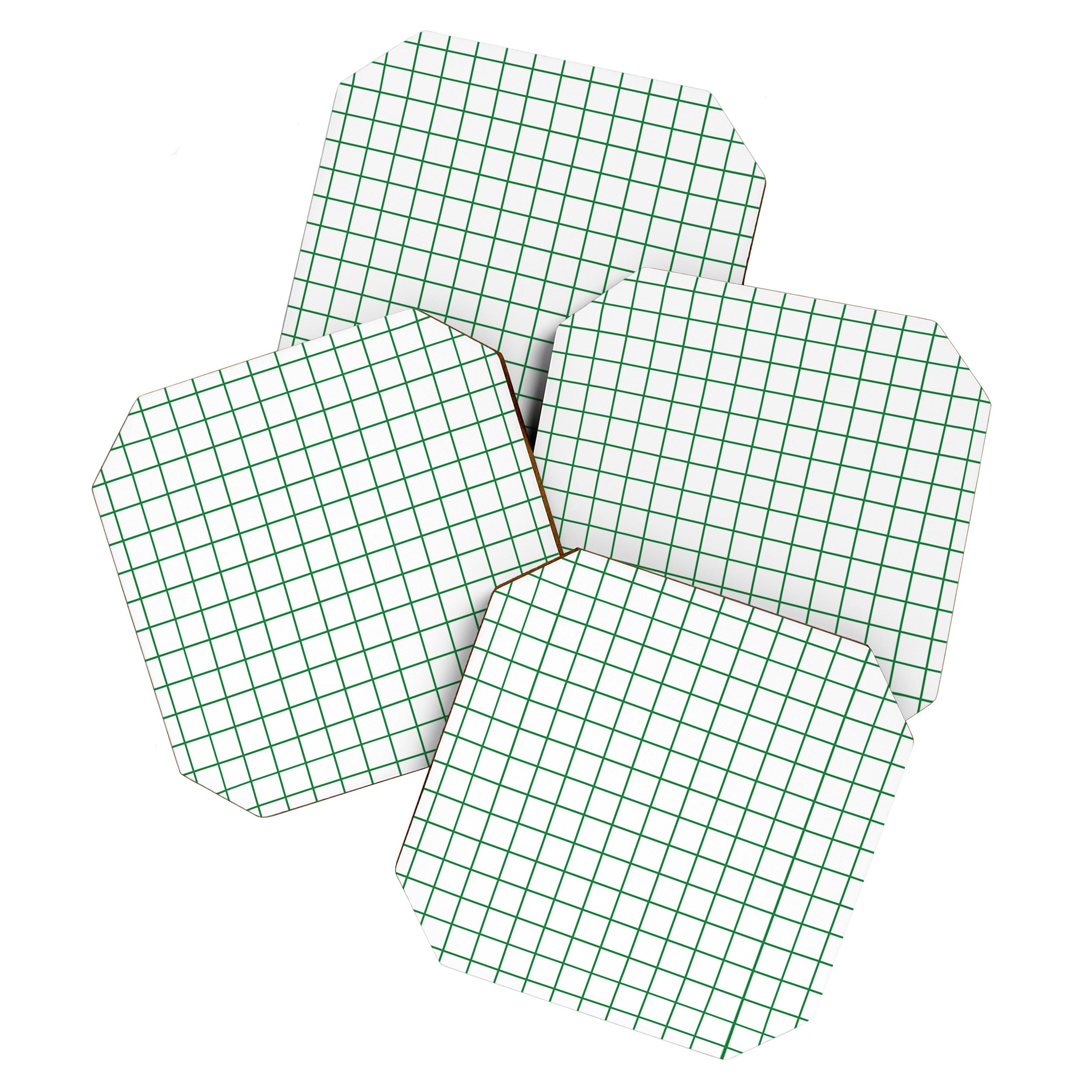Grid Lines Green and White Geometric Pattern Coaster Gallery Image 1