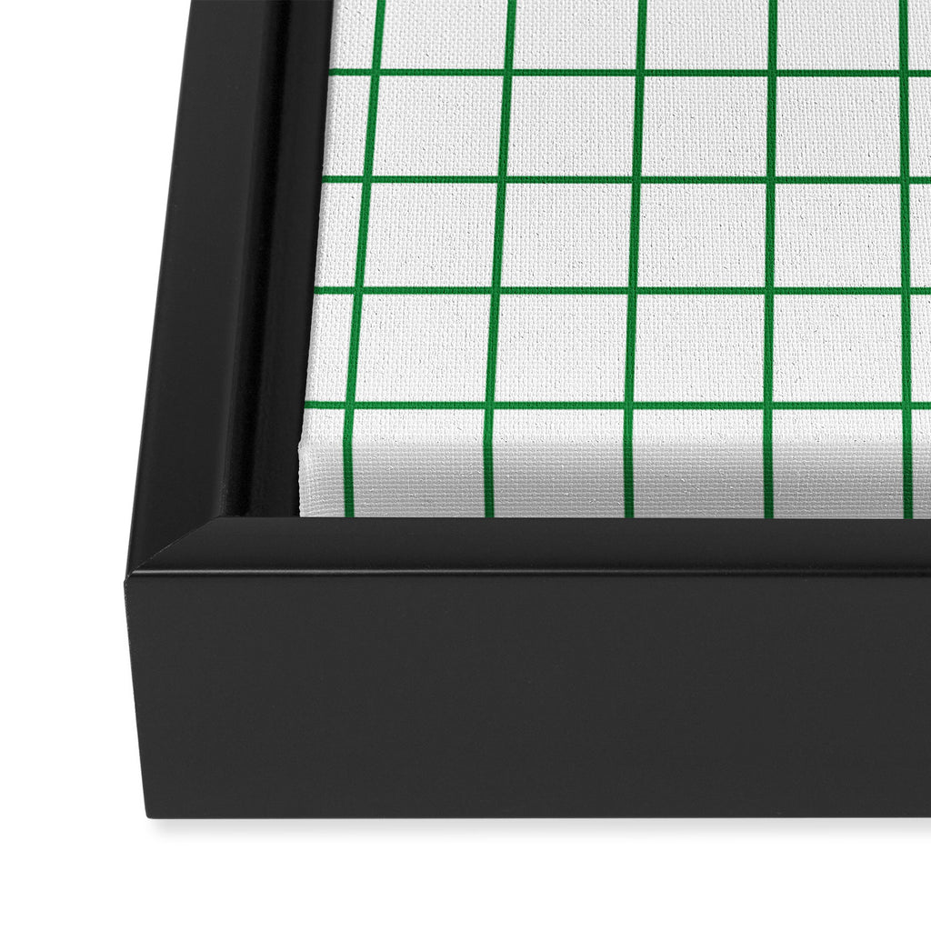 Grid Lines Green and White Geometric Pattern Framed Canvas Print Gallery Image 3