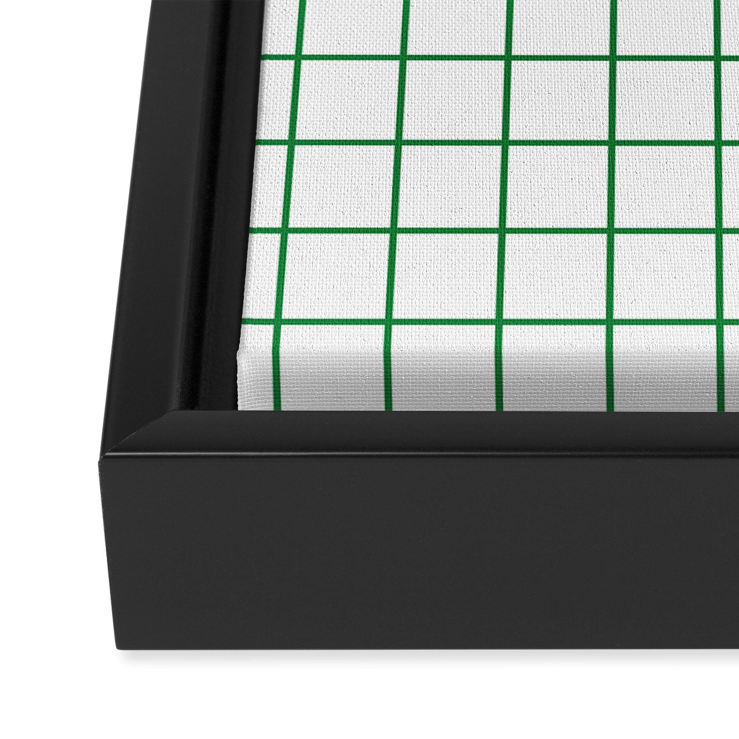Grid Lines Green and White Geometric Pattern Framed Canvas Print Gallery Image 3