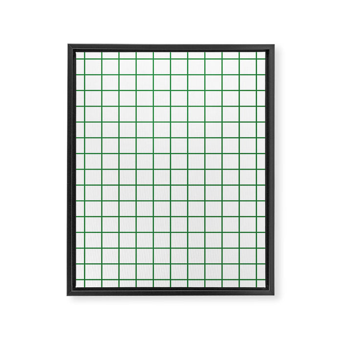 Grid Lines Green and White Geometric Pattern Framed Canvas Print Gallery Image 1