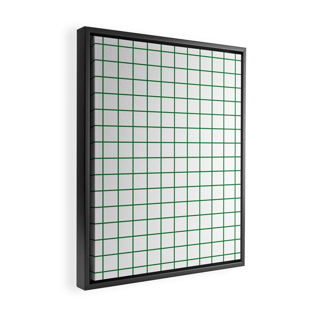 Grid Lines Green and White Geometric Pattern Framed Canvas Print Gallery Image 2