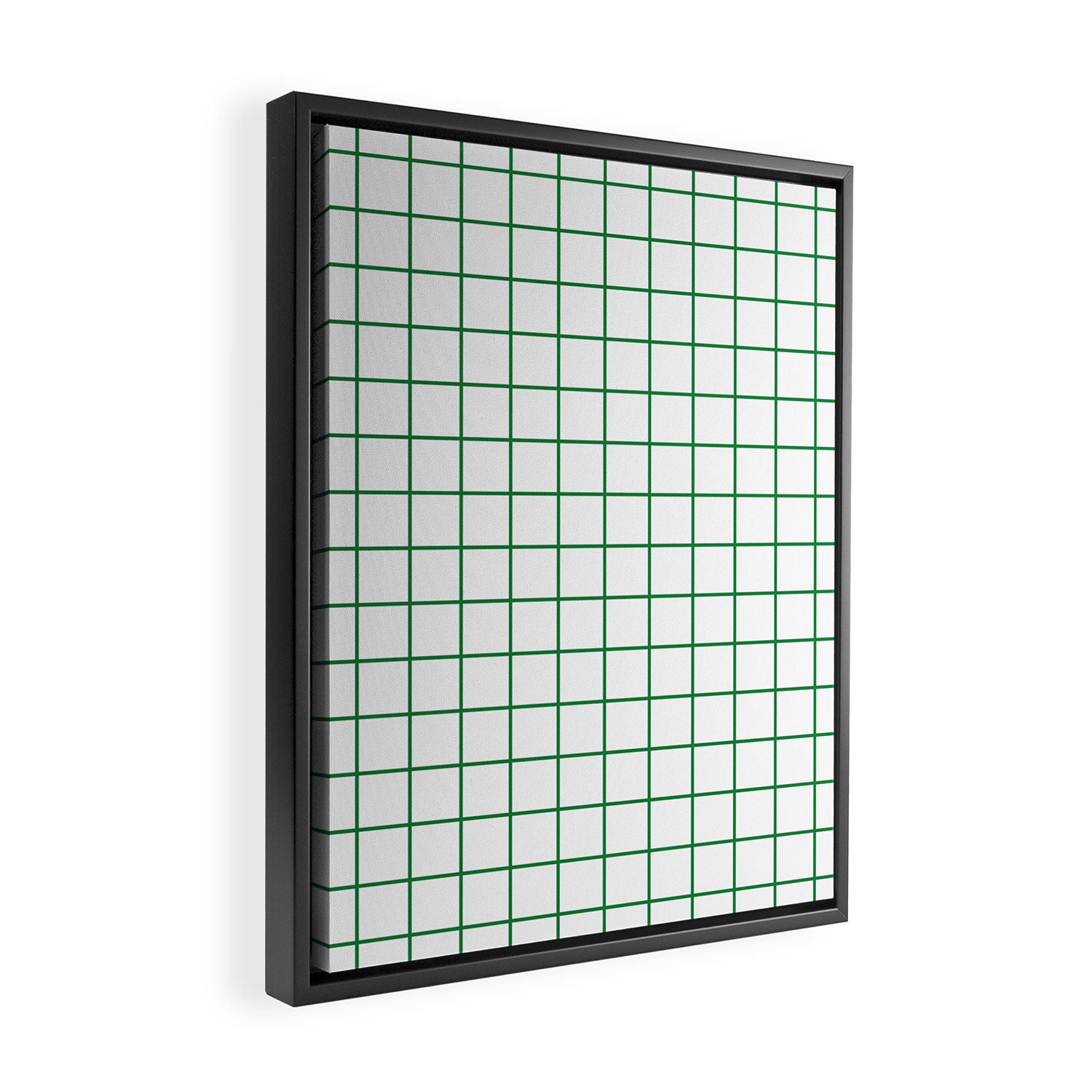 Grid Lines Green and White Geometric Pattern Framed Canvas Print Gallery Image 2