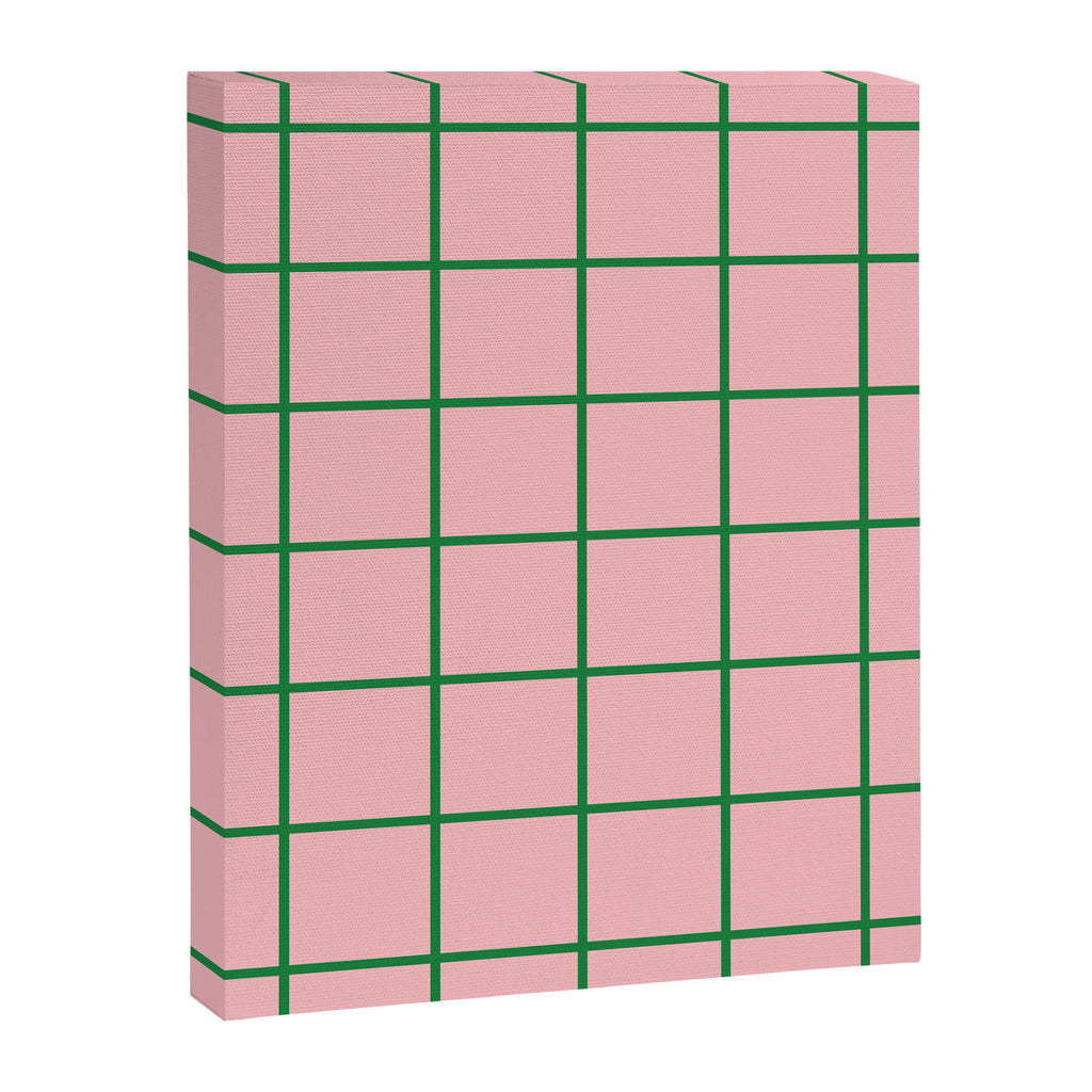 Grid Lines Pink and Green Cute Basic Geometric Pattern Canvas Print Gallery Image 8