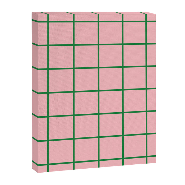 Grid Lines Pink and Green Cute Basic Geometric Pattern Canvas Print Gallery Image 1