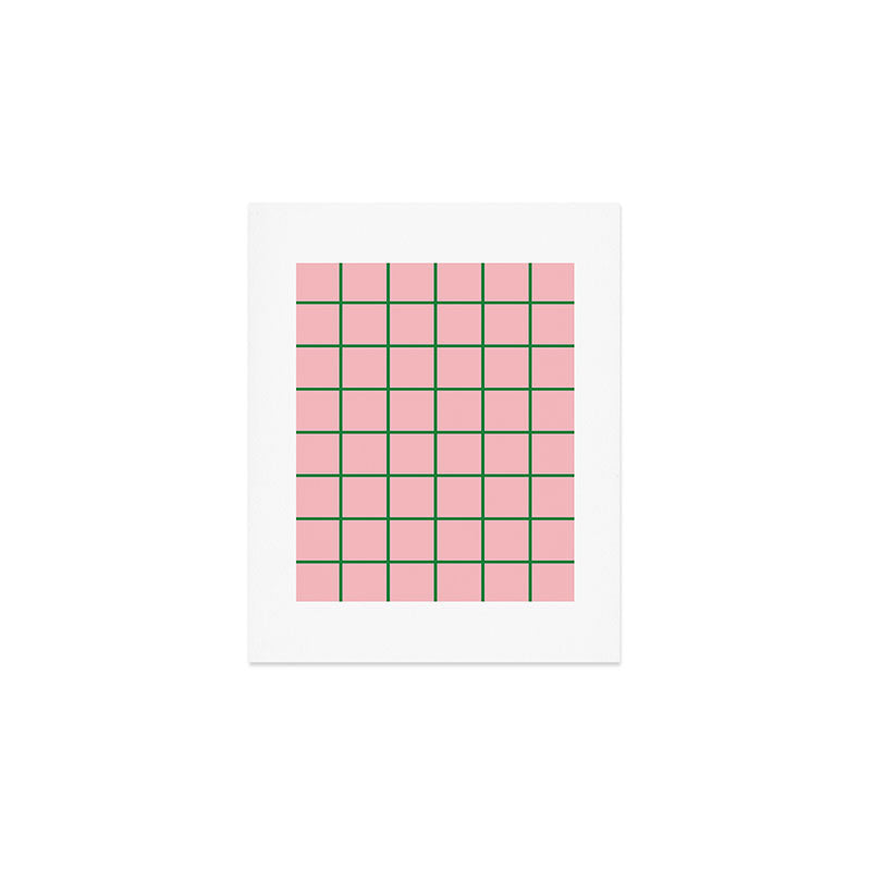 Grid Lines Pink and Green Cute Basic Geometric Pattern Art Print Gallery Image 1
