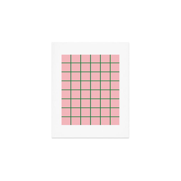 Grid Lines Pink and Green Cute Basic Geometric Pattern Art Print Gallery Image 1