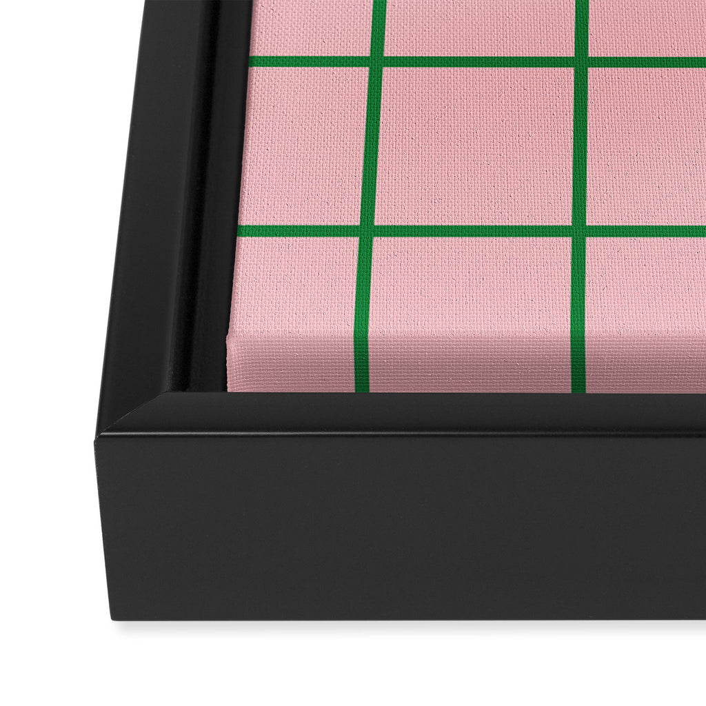 Grid Lines Pink and Green Cute Basic Geometric Pattern Framed Canvas Print Gallery Image 3