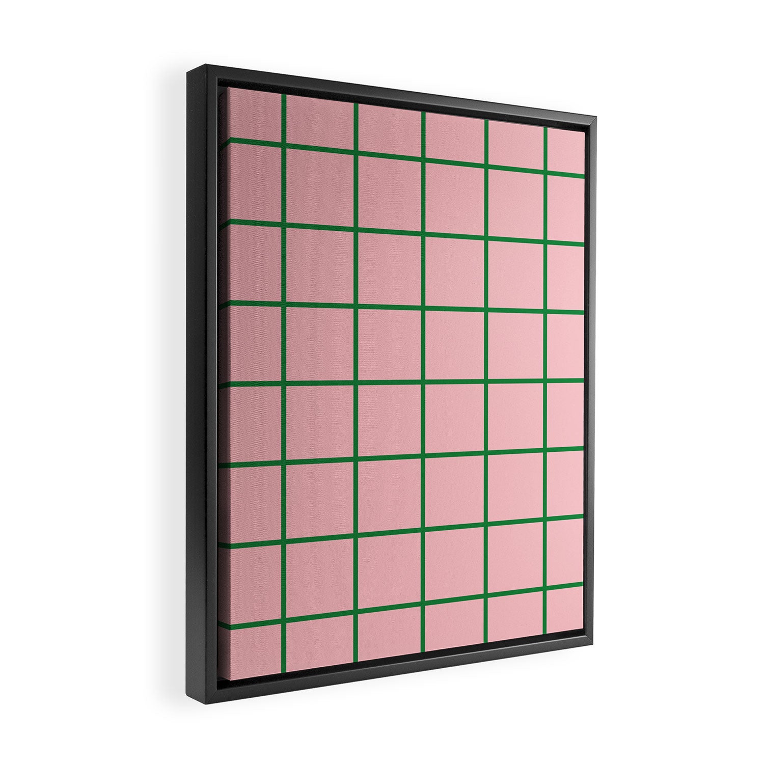Grid Lines Pink and Green Cute Basic Geometric Pattern Framed Canvas Print Gallery Image 2