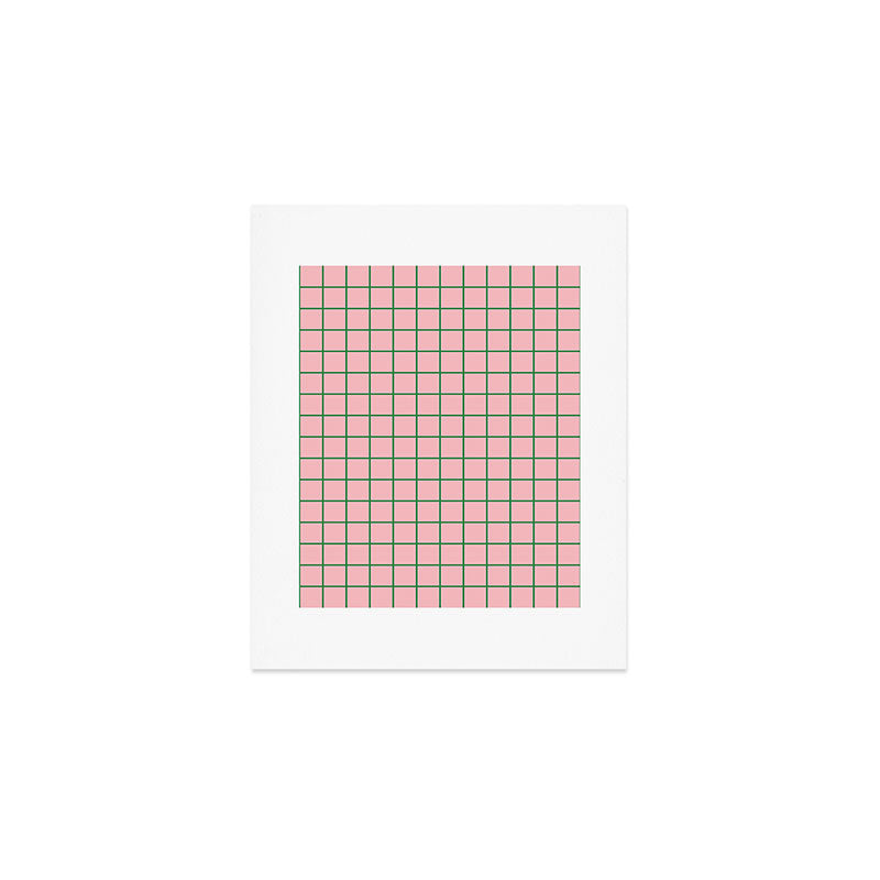 Grid Lines Pink and Green Geometric Pattern Art Print Gallery Image 1