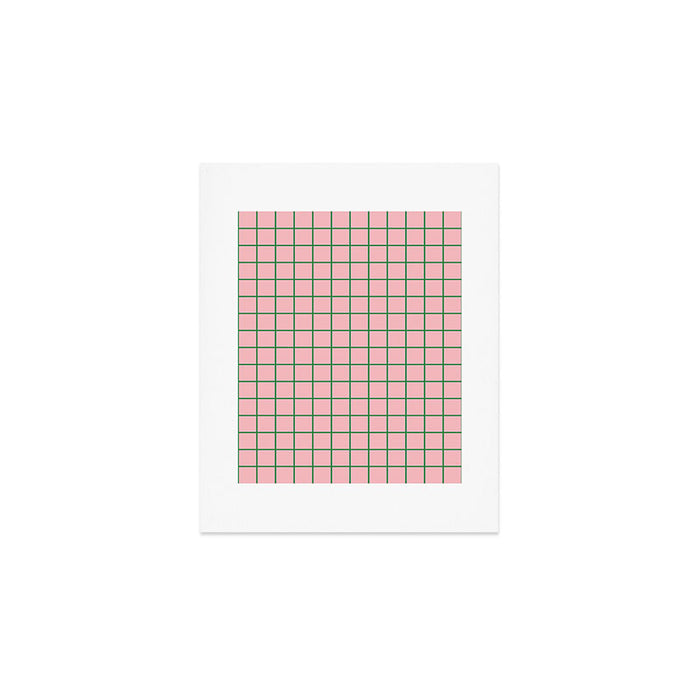 Grid Lines Pink and Green Geometric Pattern Art Print Gallery Image 1