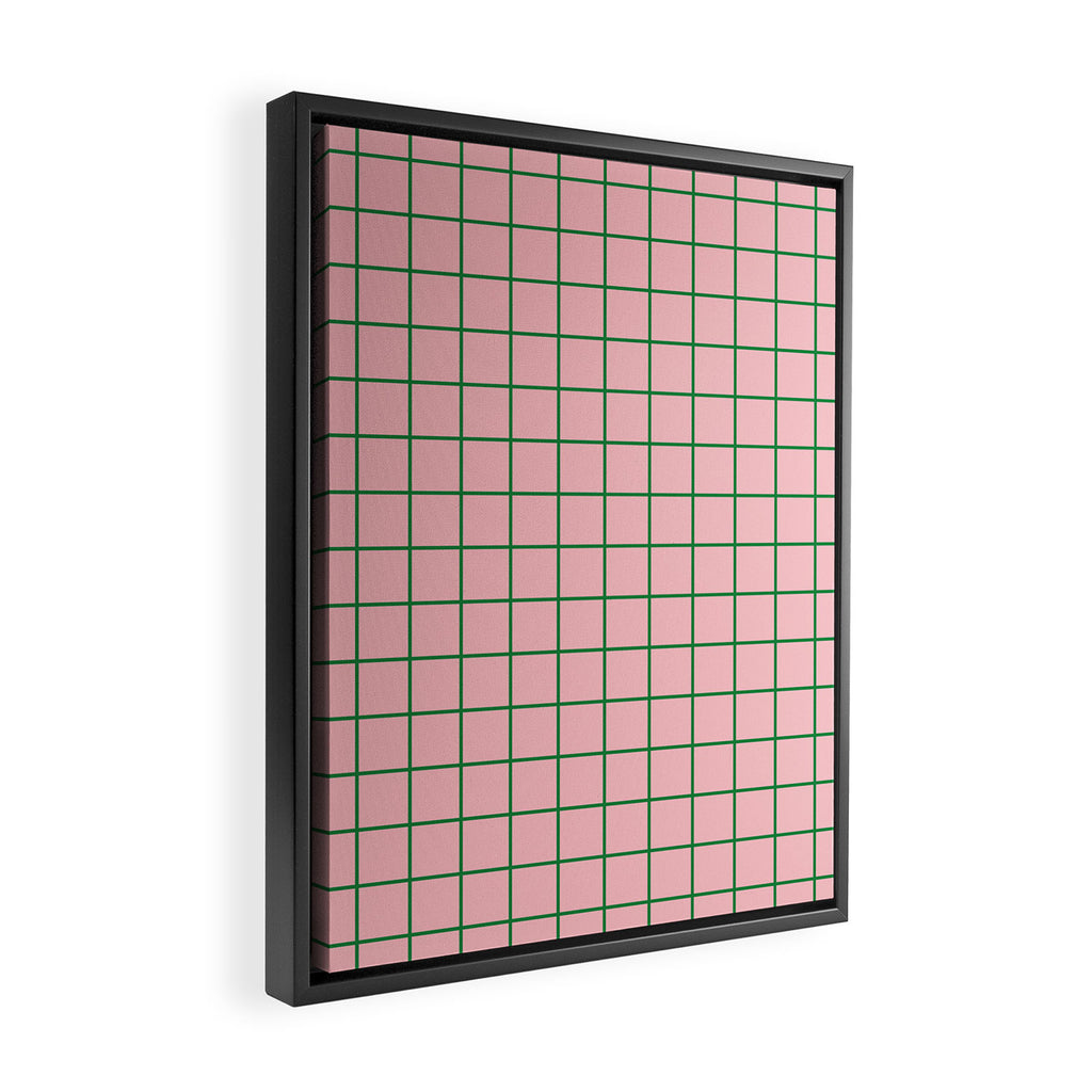 Grid Lines Pink and Green Geometric Pattern Framed Canvas Print Gallery Image 2
