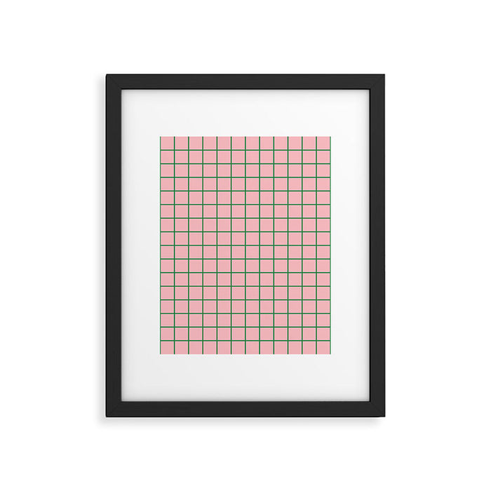 Grid Lines Pink and Green Geometric Pattern Framed Art Print Gallery Image 1