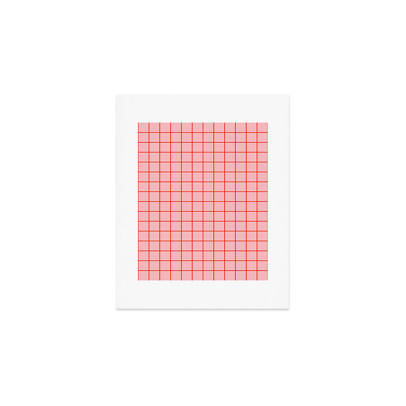 Grid Lines Pink and Red Orange Geometric Pattern Art Print Gallery Image 1