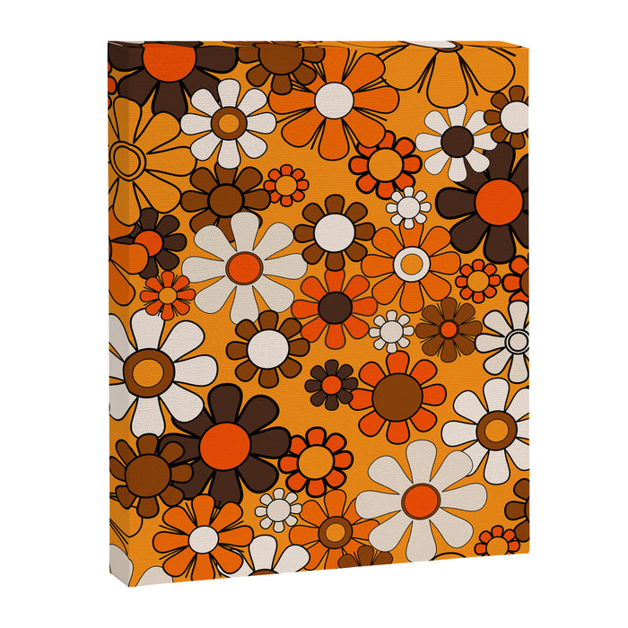 Groovy 70s Retro Garden Floral Orange and Brown Pattern Canvas Print Gallery Image 1