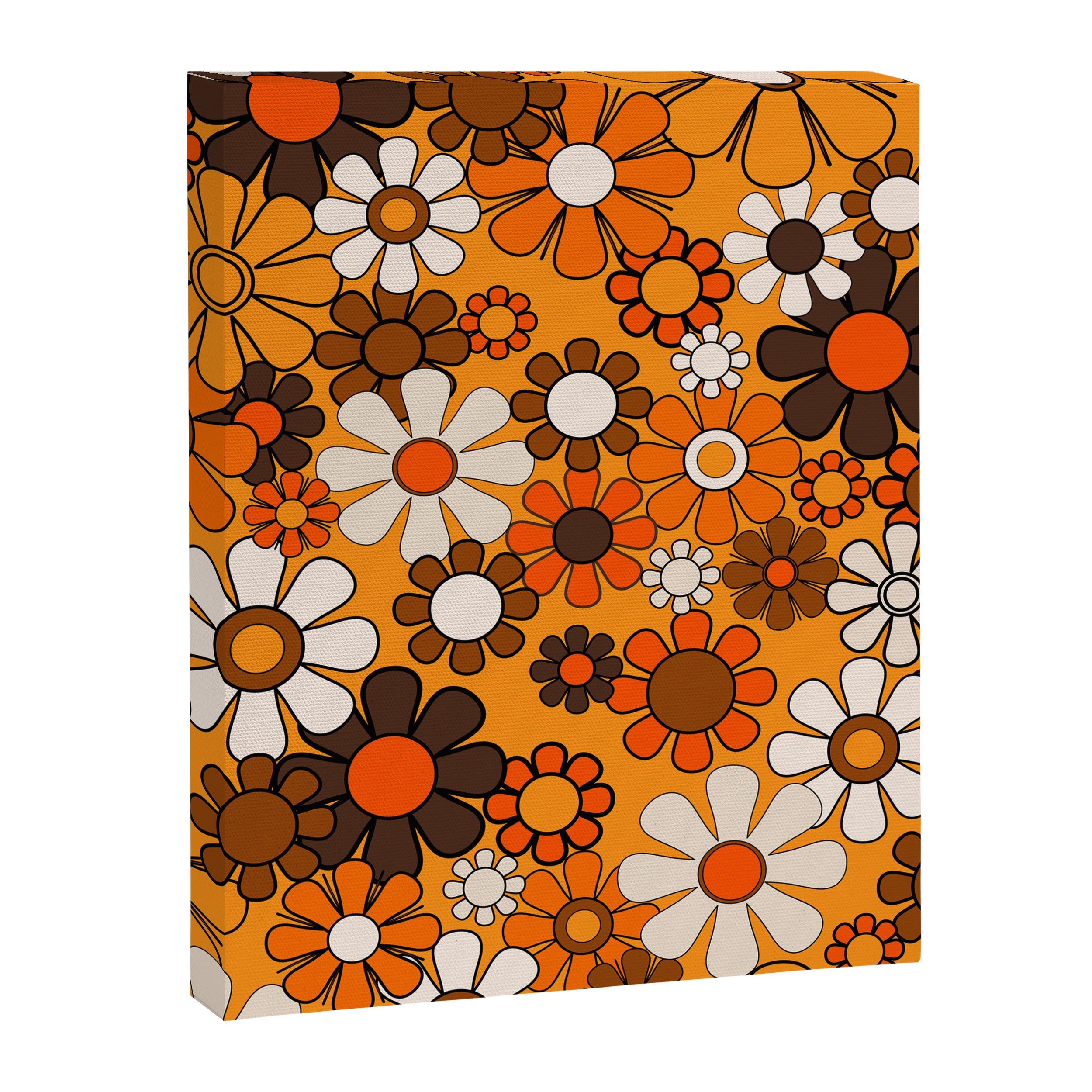 Groovy 70s Retro Garden Floral Orange and Brown Pattern Canvas Print Gallery Image 8