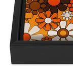 Groovy 70s Retro Garden Floral Orange and Brown Pattern Framed Canvas Print Gallery Image 3