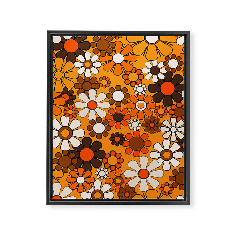 Groovy 70s Retro Garden Floral Orange and Brown Pattern Framed Canvas Print Gallery Image 8