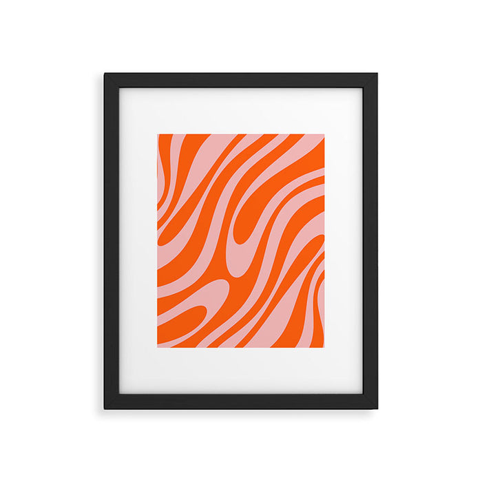 Groovy Abstract Retro Contemporary Wavy Loops Pattern Orange Blush Framed Art Print Gallery Image 1