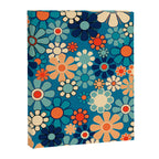 Groovy Blue Retro Garden 60s 70s Aesthetic Floral Pattern with Orange Canvas Print Gallery Image 8