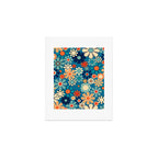Groovy Blue Retro Garden 60s 70s Aesthetic Floral Pattern with Orange Art Print Gallery Image 1