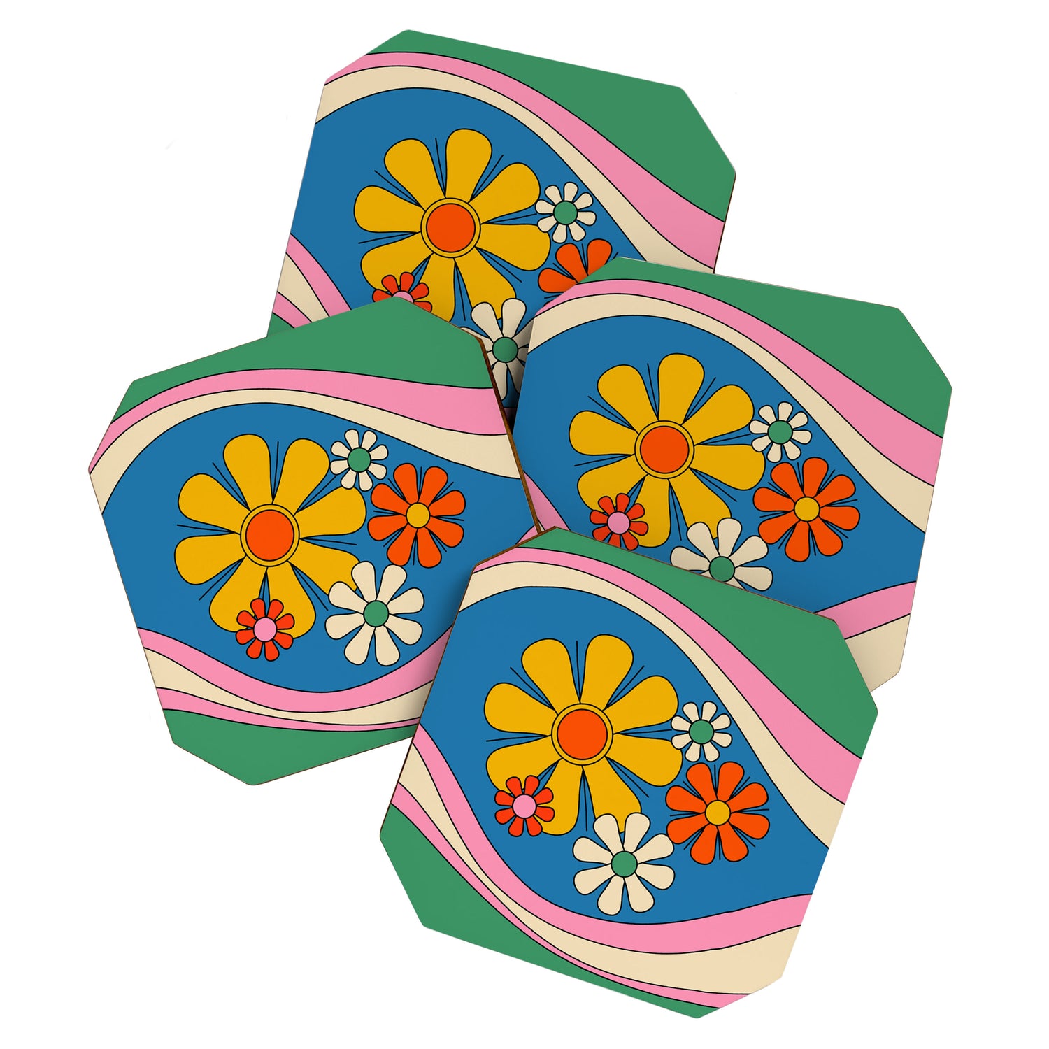 Groovy Colorful Retro Floral Daydream 60s 70s Flower Abstract Coaster Gallery Image 1