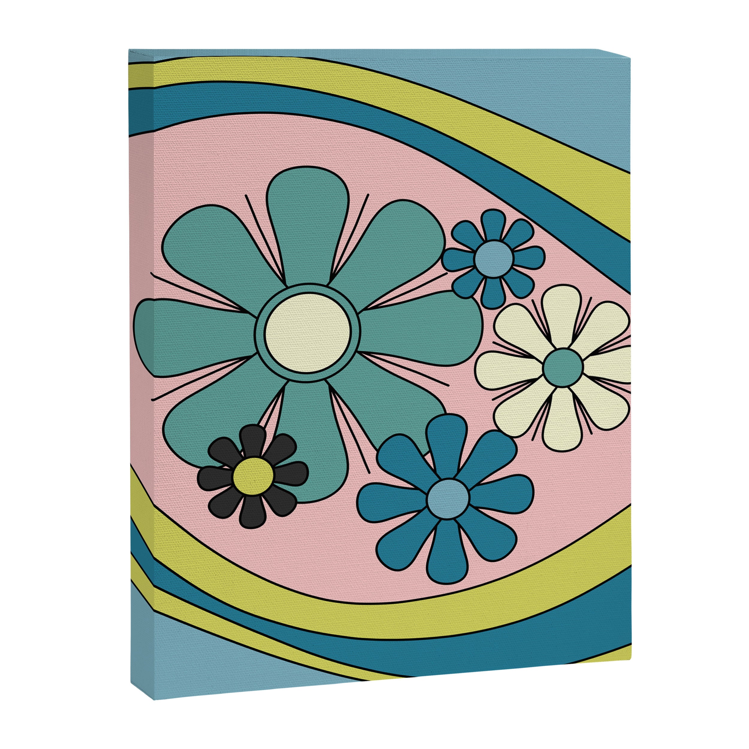 Groovy Floral Daydream Retro 60s 70s Flowers Blue Pink Chartreuse Canvas Print Gallery Image 8