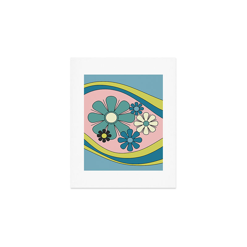 Groovy Floral Daydream Retro 60s 70s Flowers Blue Pink Chartreuse Art Print Gallery Image 1