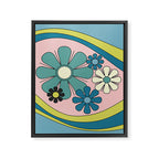 Groovy Floral Daydream Retro 60s 70s Flowers Blue Pink Chartreuse Framed Canvas Print Gallery Image 8