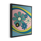 Groovy Floral Daydream Retro 60s 70s Flowers Blue Pink Chartreuse Framed Canvas Print Gallery Image 2