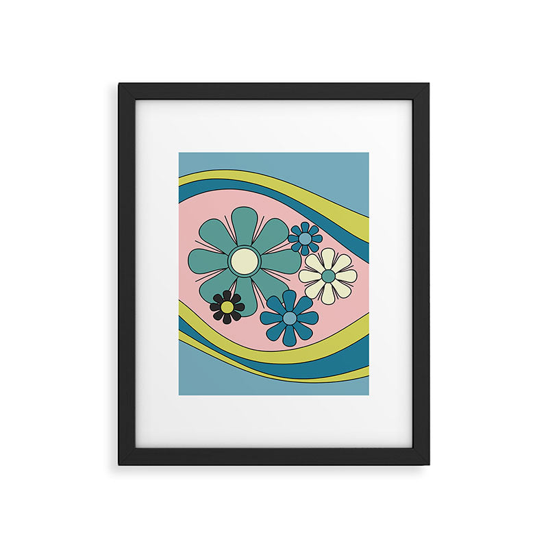 Groovy Floral Daydream Retro 60s 70s Flowers Blue Pink Chartreuse Framed Art Print Gallery Image 6