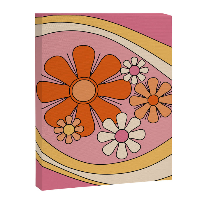 Groovy Floral Daydream Retro 60s 70s Flowers Pink Orange Yellow Canvas Print Gallery Image 1