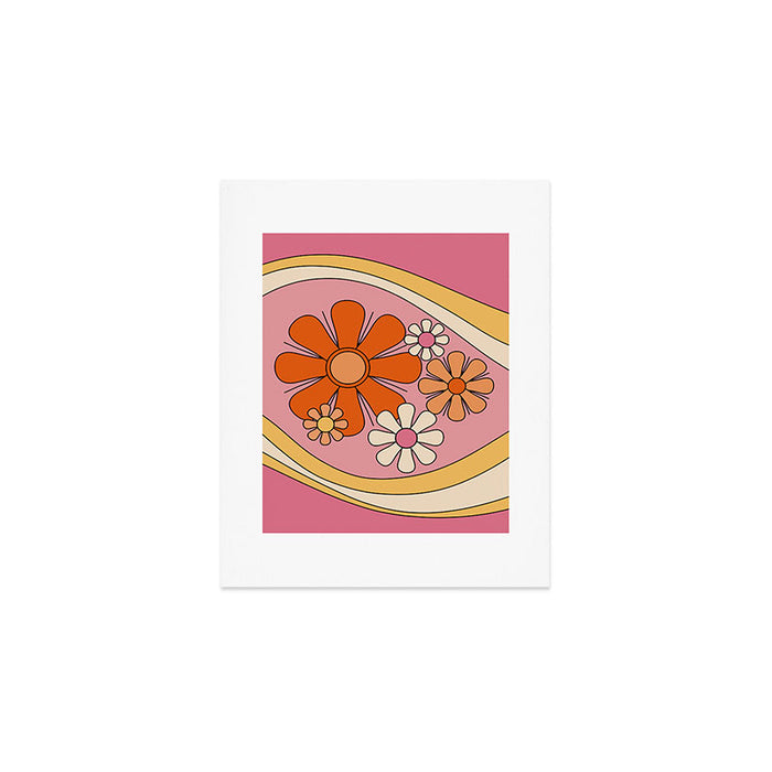 Groovy Floral Daydream Retro 60s 70s Flowers Pink Orange Yellow Art Print Gallery Image 1