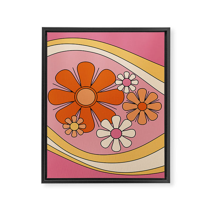 Groovy Floral Daydream Retro 60s 70s Flowers Pink Orange Yellow Framed Canvas Print Gallery Image 1