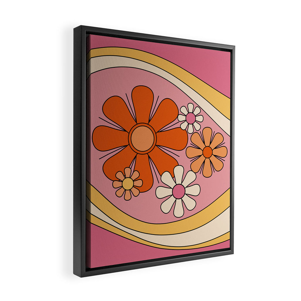 Groovy Floral Daydream Retro 60s 70s Flowers Pink Orange Yellow Framed Canvas Print Gallery Image 2